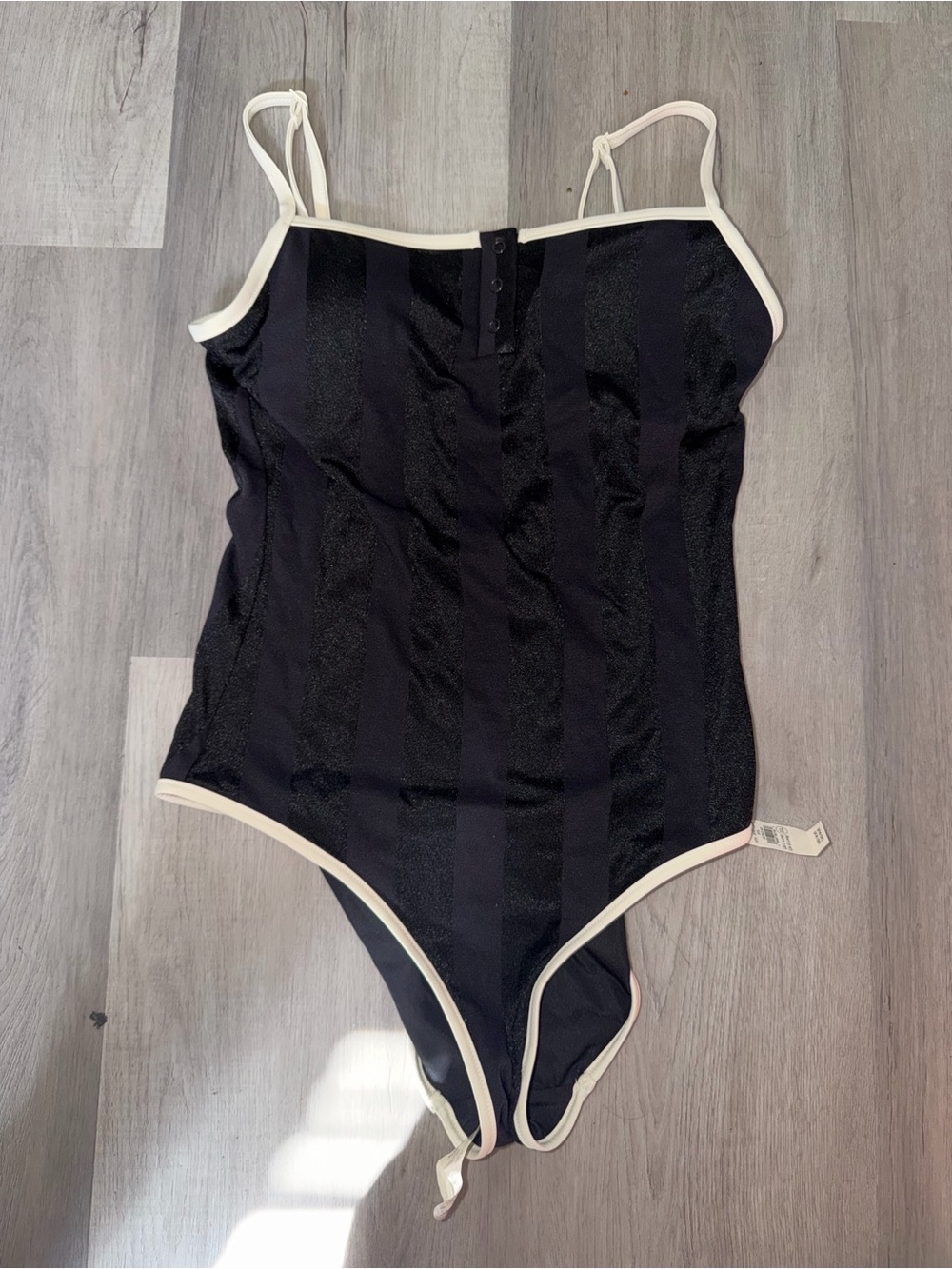 aerie Black One-Piece Swimsuit with Cream Trim